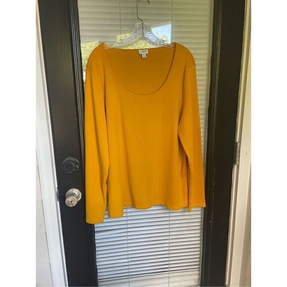JCrew Scoop Neck Long Sleeve Blouse Cotton Mustard Yellow 2X - Picture 8 of 11